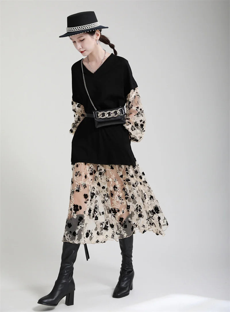 Marigold Shadows Dresses Ralcuy Sheer Floral Dress