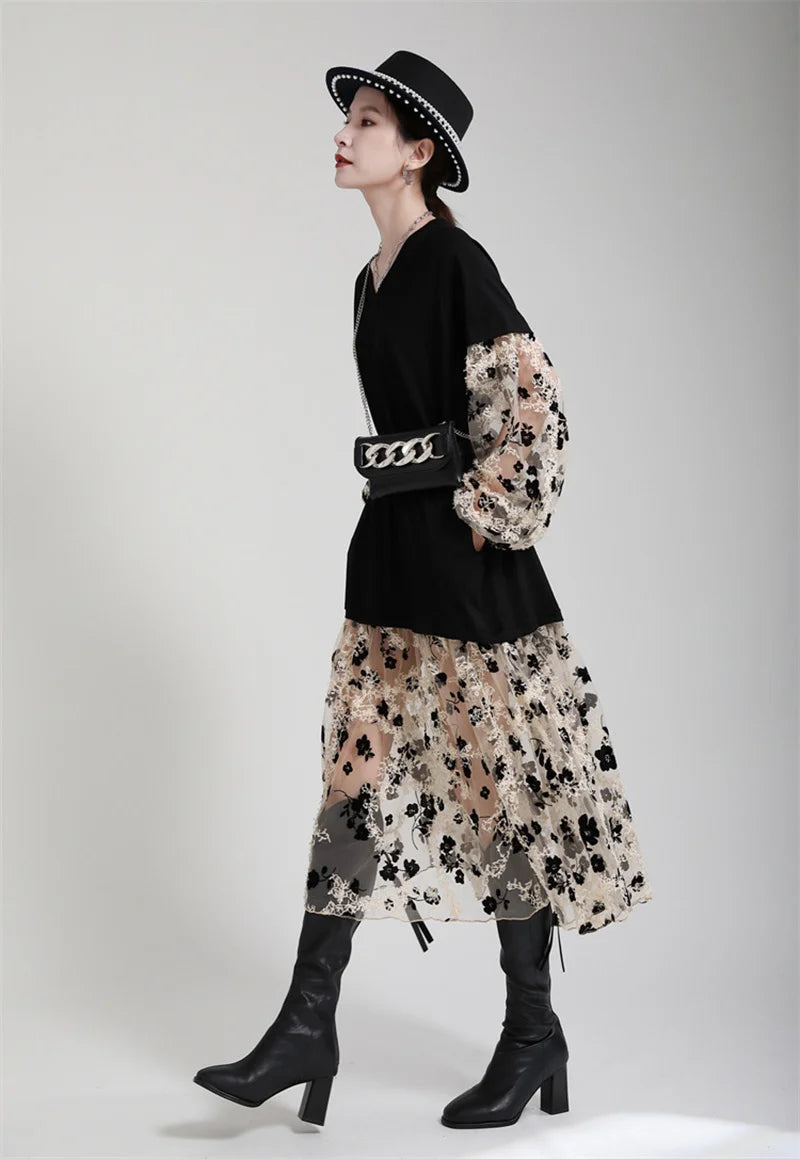 Marigold Shadows Dresses Ralcuy Sheer Floral Dress