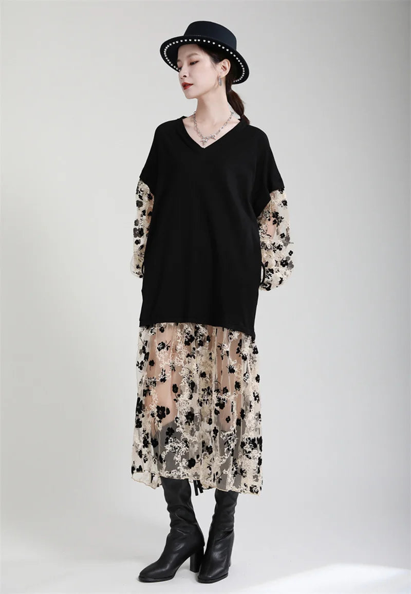 Marigold Shadows Dresses Ralcuy Sheer Floral Dress