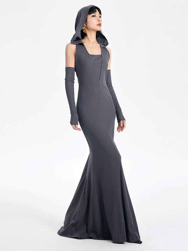 Marigold Shadows Dresses Witcheria Backless Hooded Dress