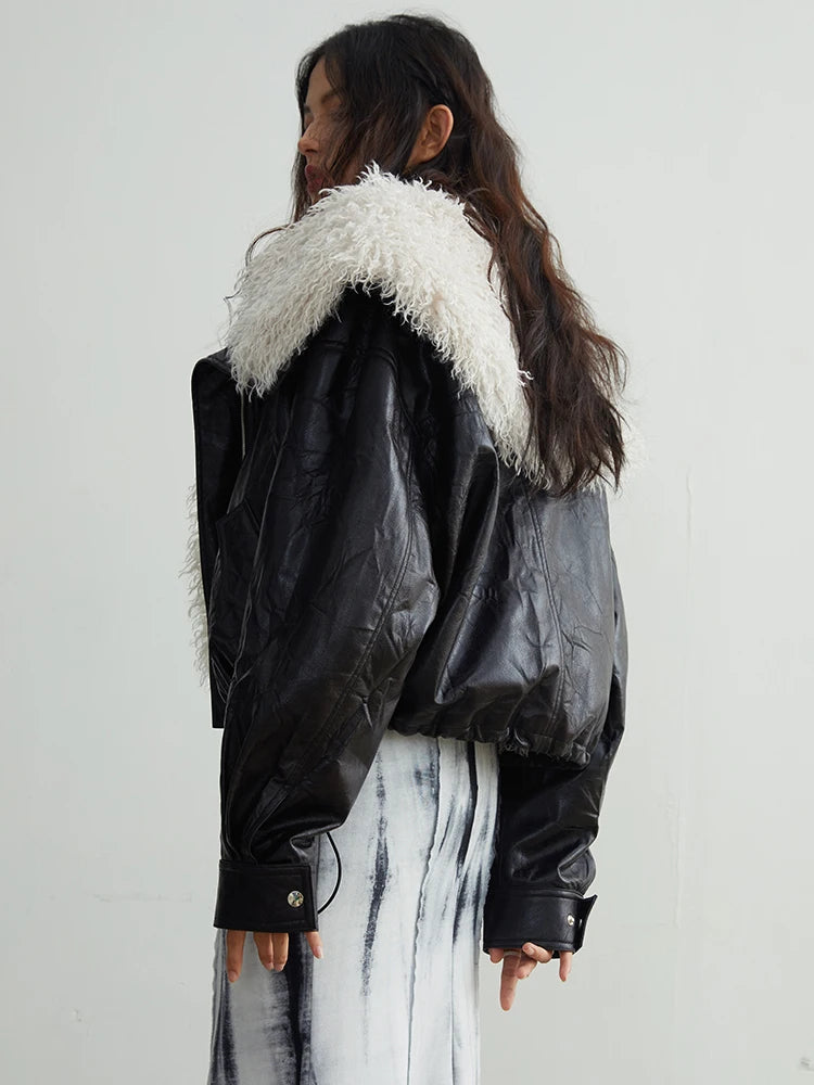Marigold Shadows Jackets Nursey Vegan Leather Fuzz Jacket