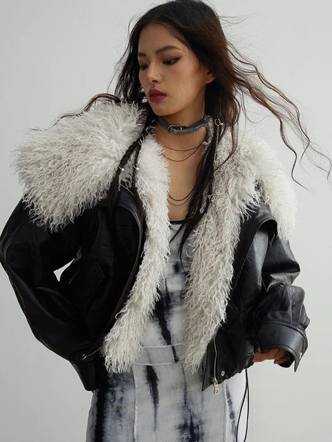 Marigold Shadows Jackets Nursey Vegan Leather Fuzz Jacket