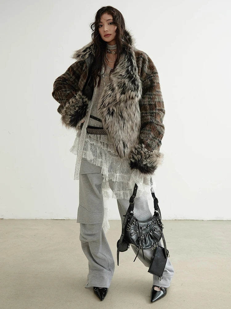 Marigold Shadows Jackets Sablet Reversible Plaid Faux Fur Jacket
