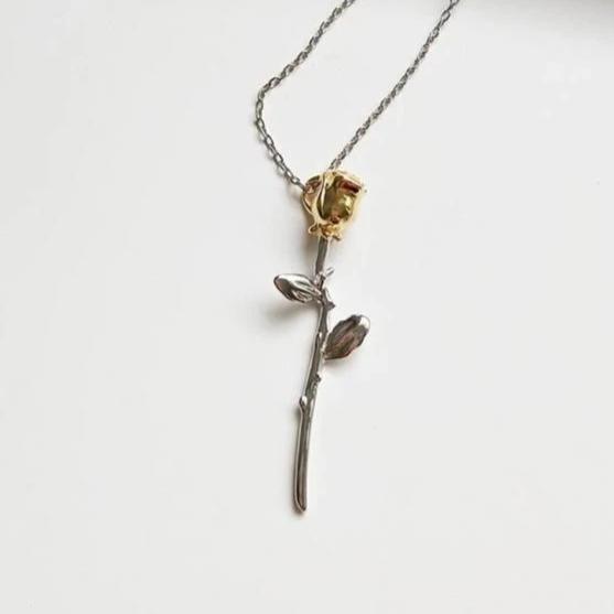 Marigold Shadows jewelry Azu Thorny Rose Pendant Necklace - Silver