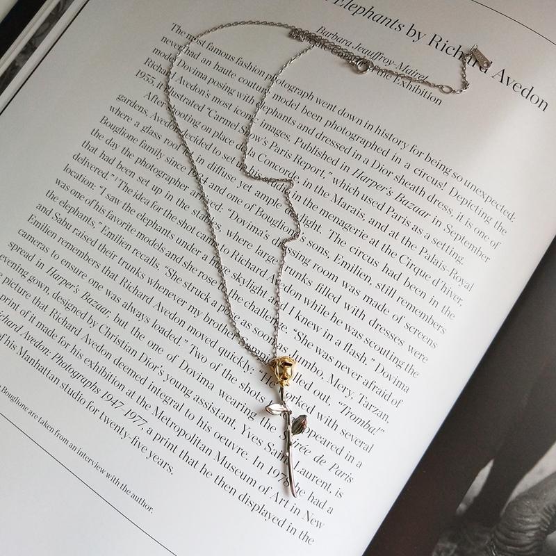 Marigold Shadows jewelry Azu Thorny Rose Pendant Necklace - Silver