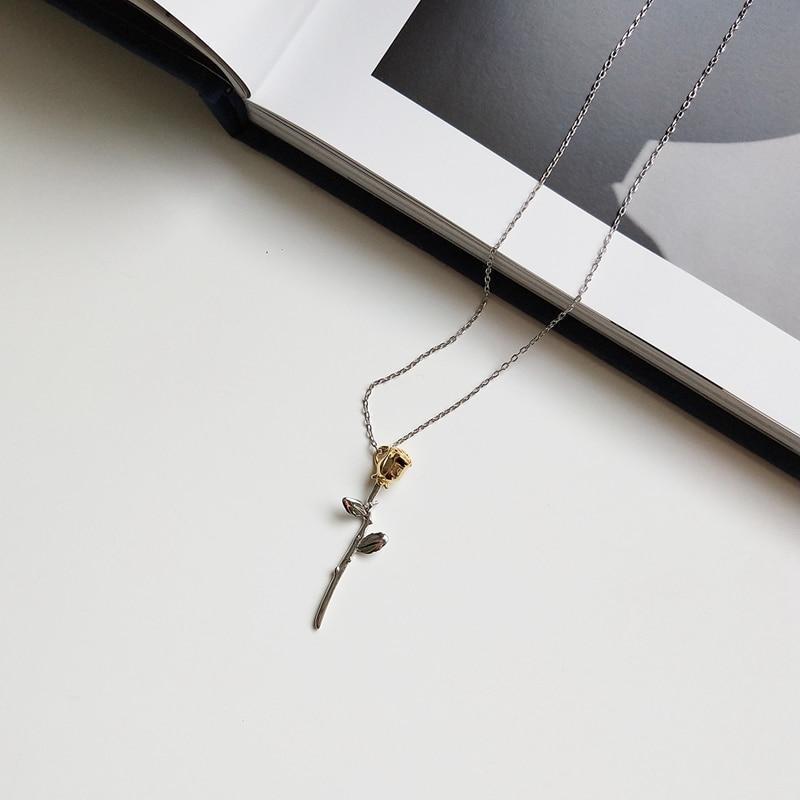 Marigold Shadows jewelry Azu Thorny Rose Pendant Necklace - Silver