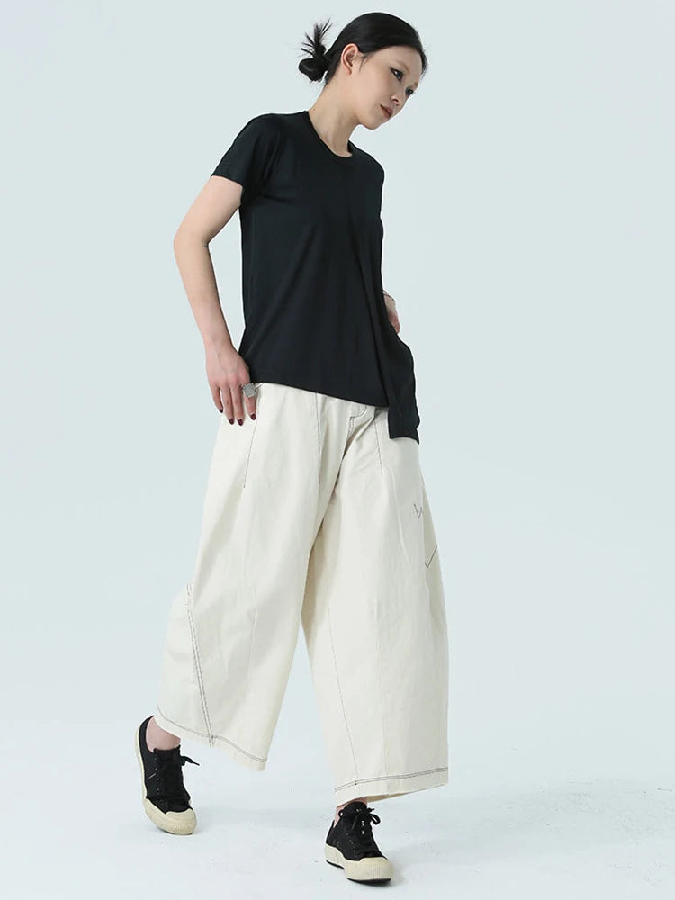 Marigold Shadows Pants Bolohus Topstitched Wide Leg Pants