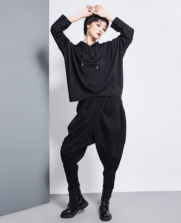 Marigold Shadows Pants Tanaka Pocket High Waist Harem Pants - Black