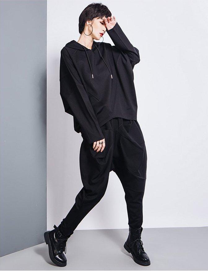 Marigold Shadows Pants Tanaka Pocket High Waist Harem Pants - Black