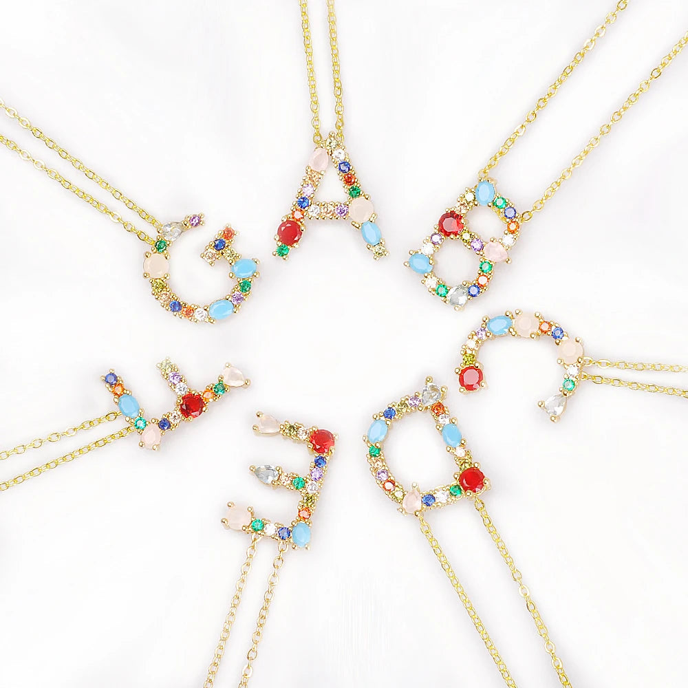 Marigold Shadows Pendant Necklaces ***Lettre Multicolor Initial Charm Necklace - Gold