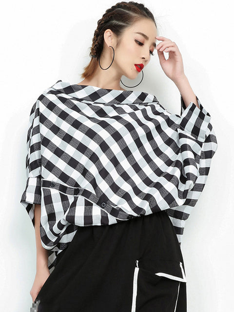 Marigold Shadows Shirt Hinata Plaid Slash Neck Shirt