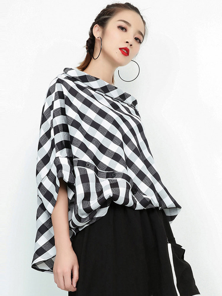 Marigold Shadows Shirt Hinata Plaid Slash Neck Shirt