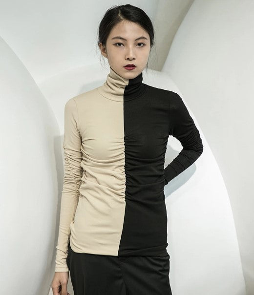 Marigold Shadows Shirt Mikki Cruella Ruched Turtleneck