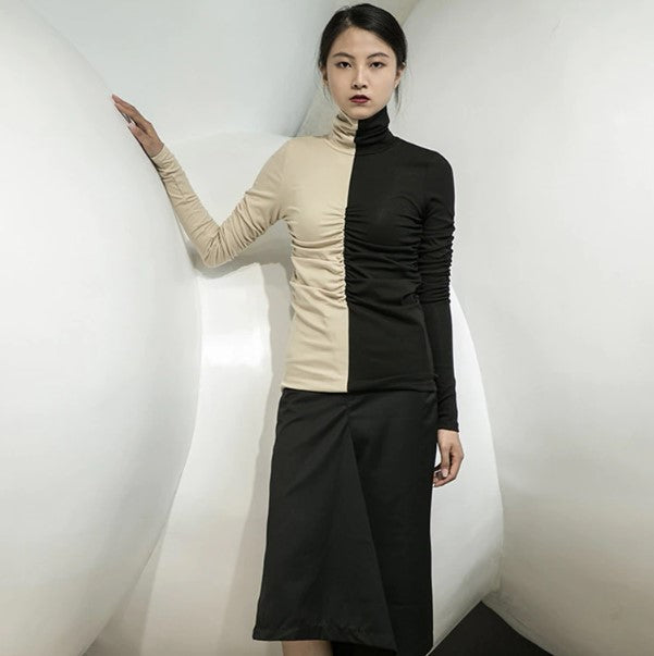 Marigold Shadows Shirt Mikki Cruella Ruched Turtleneck