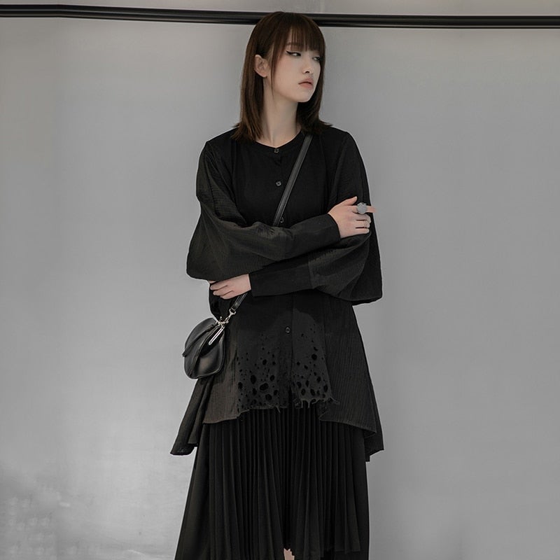 Marigold Shadows shirts Asami Loose Long Sleeve Irregular Shirt