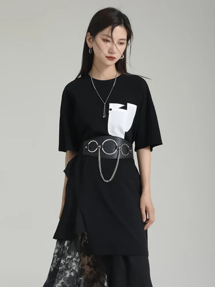 Marigold Shadows Shirts Birdo Asymmetrical Pocket Tee - Black