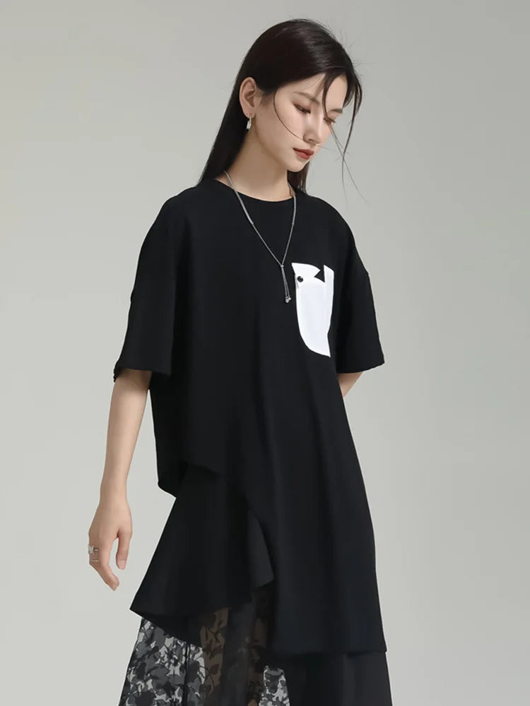 Marigold Shadows Shirts Birdo Asymmetrical Pocket Tee - Black