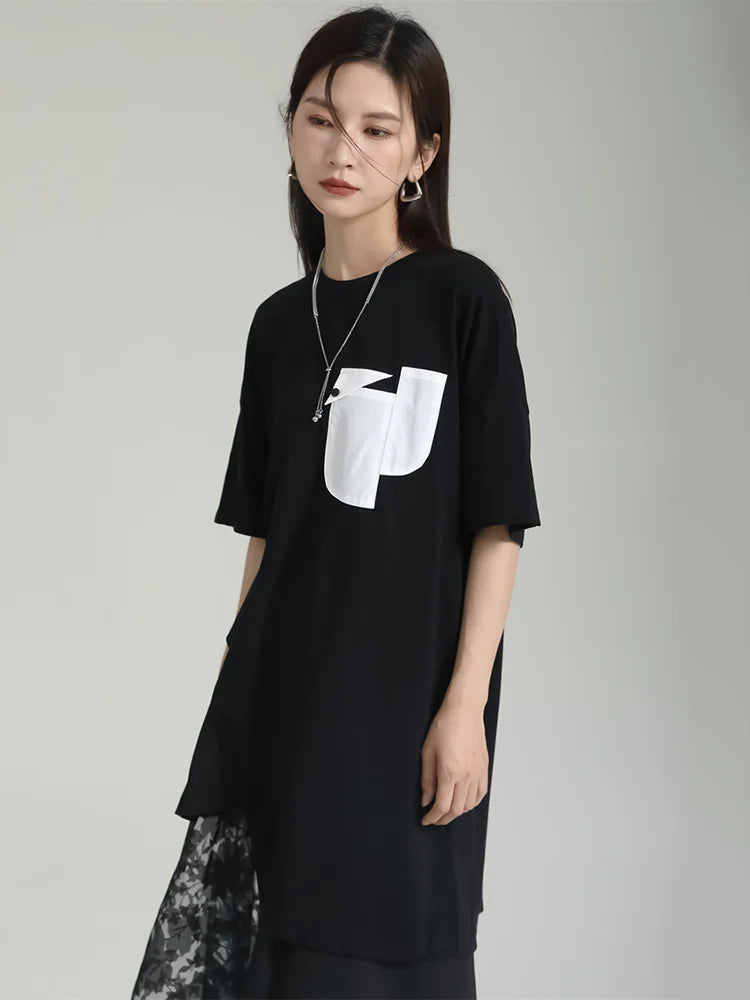 Marigold Shadows Shirts Birdo Asymmetrical Pocket Tee - Black