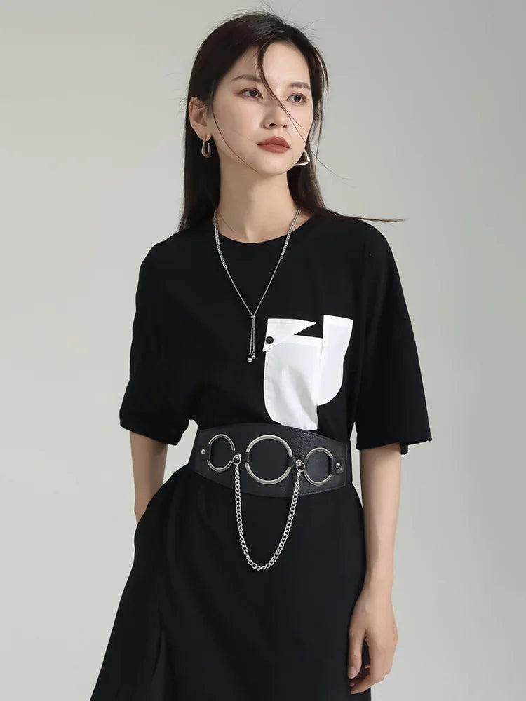 Marigold Shadows Shirts Birdo Asymmetrical Pocket Tee - Black