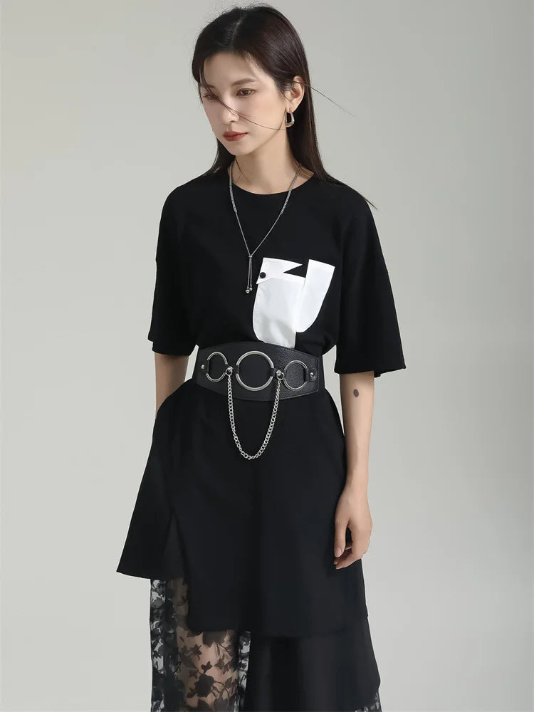 Marigold Shadows Shirts Birdo Asymmetrical Pocket Tee - Black