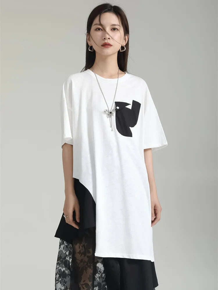 Marigold Shadows Shirts Birdo Asymmetrical Pocket Tee - White
