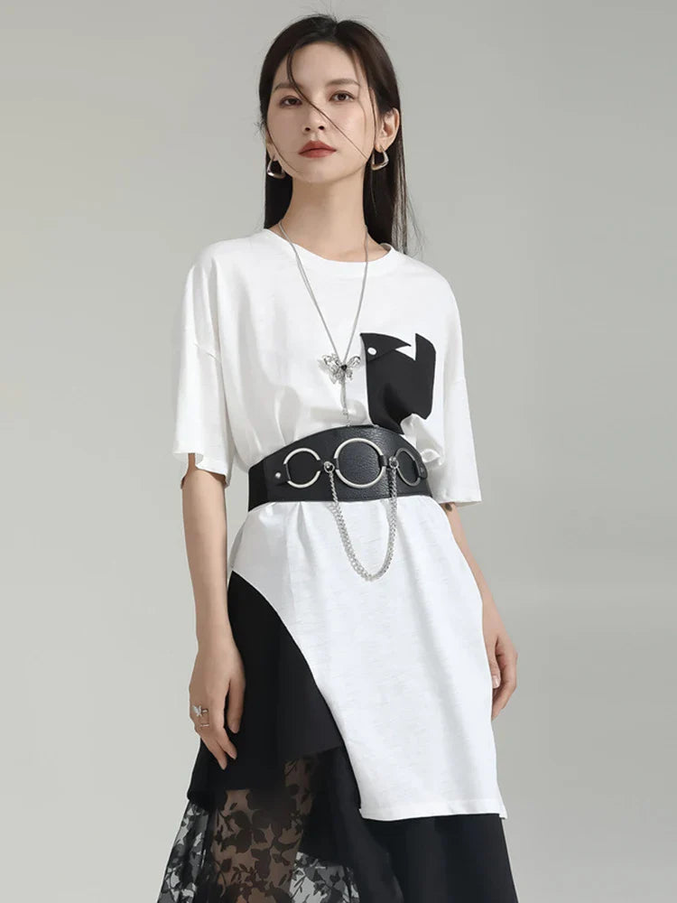 Marigold Shadows Shirts Birdo Asymmetrical Pocket Tee - White