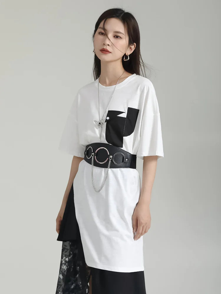 Marigold Shadows Shirts Birdo Asymmetrical Pocket Tee - White