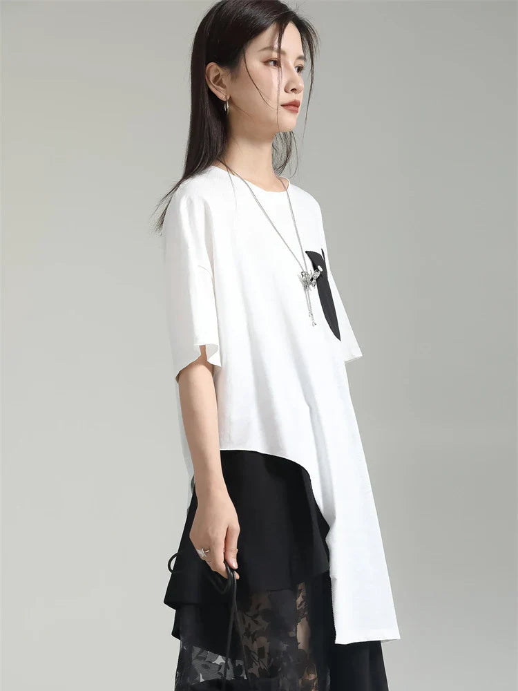 Marigold Shadows Shirts Birdo Asymmetrical Pocket Tee - White