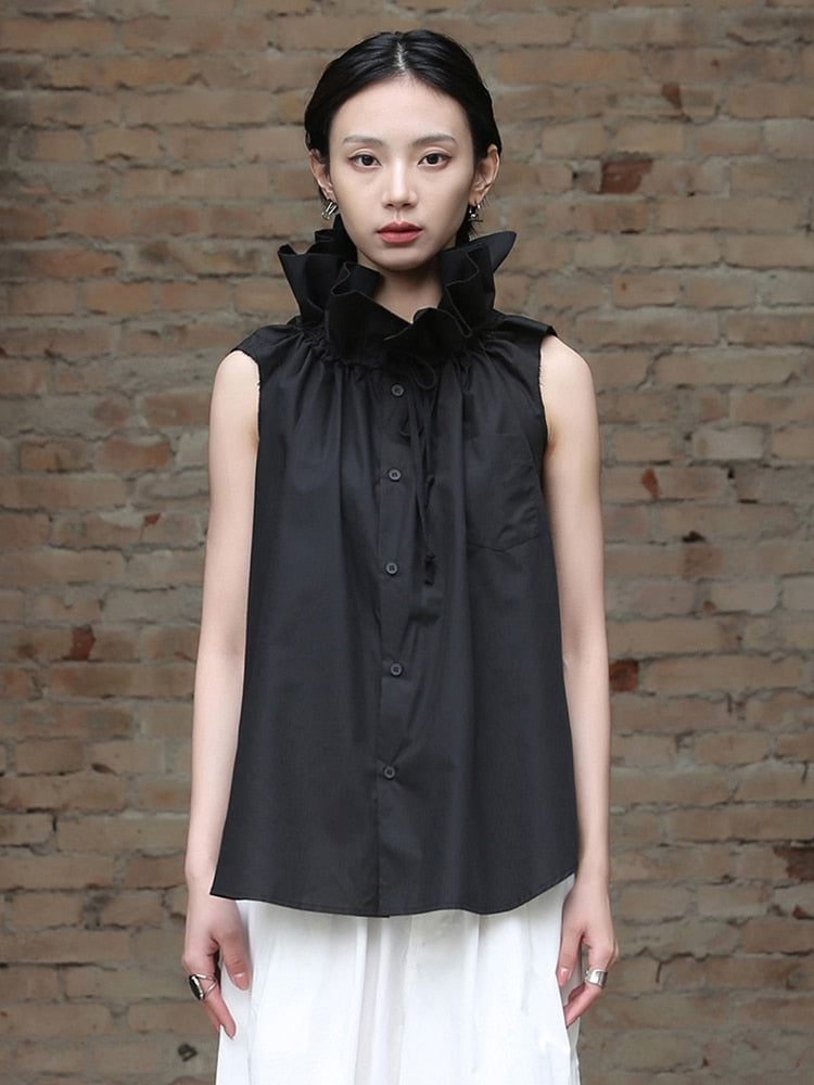 Marigold Shadows Shirts Chee Ruffle Collar Blouse - Black