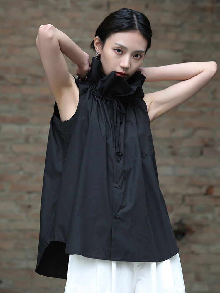 Marigold Shadows Shirts Chee Ruffle Collar Blouse - Black