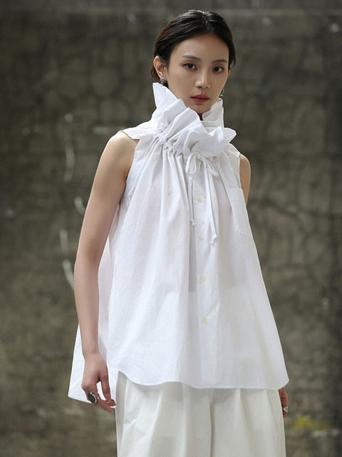 Marigold Shadows Shirts Chee Ruffle Collar Blouse - White