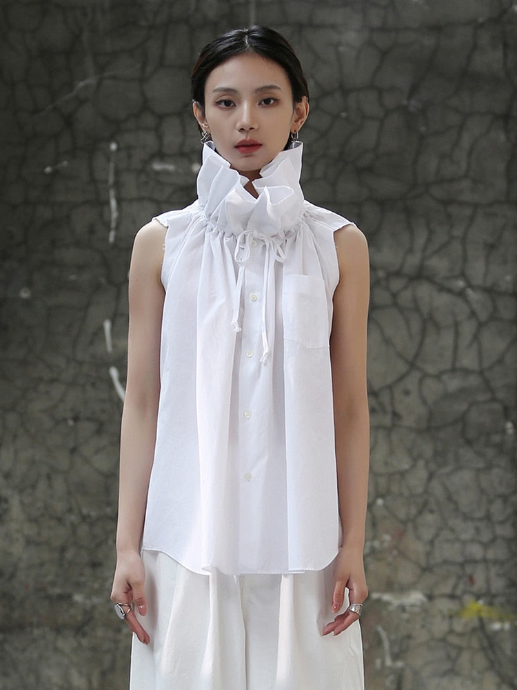 Marigold Shadows Shirts Chee Ruffle Collar Blouse - White