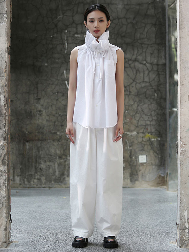 Marigold Shadows Shirts Chee Ruffle Collar Blouse - White