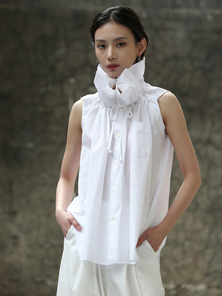 Chee Ruffle Collar Blouse White Marigold Shadows