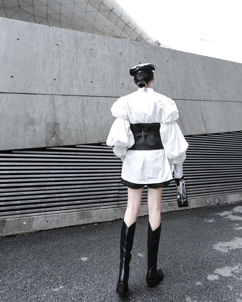 Marigold Shadows shirts Daoko Pleated Puff Long Sleeve Shirt - White