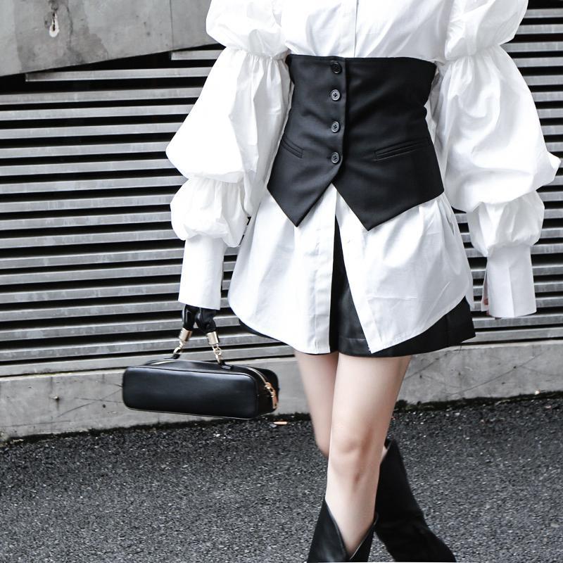 Marigold Shadows shirts Daoko Pleated Puff Long Sleeve Shirt - White