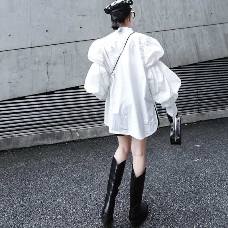 Marigold Shadows shirts Daoko Pleated Puff Long Sleeve Shirt - White