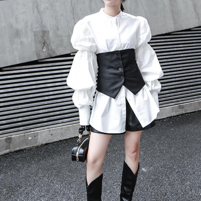 Marigold Shadows shirts Daoko Pleated Puff Long Sleeve Shirt - White