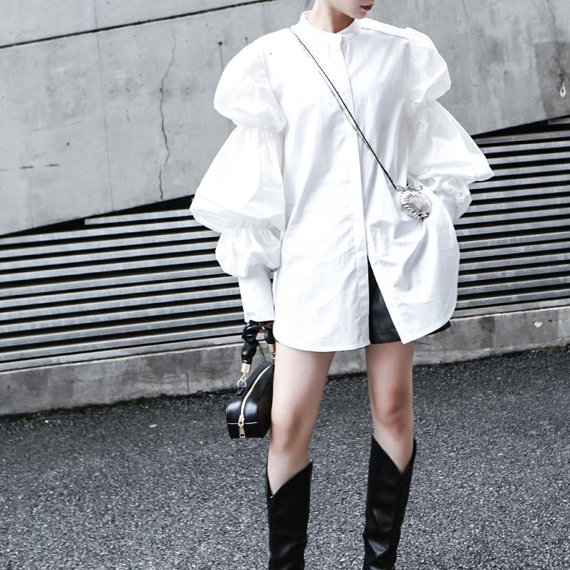 Marigold Shadows shirts Daoko Pleated Puff Long Sleeve Shirt - White