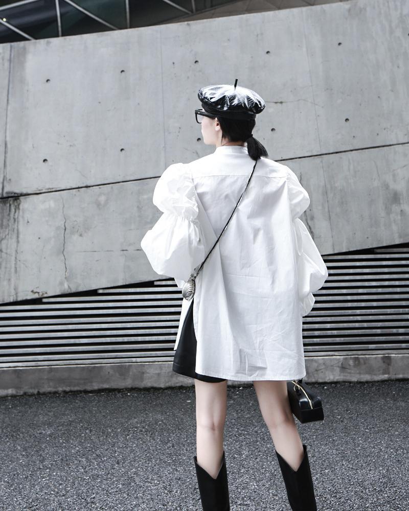 Marigold Shadows shirts Daoko Pleated Puff Long Sleeve Shirt - White