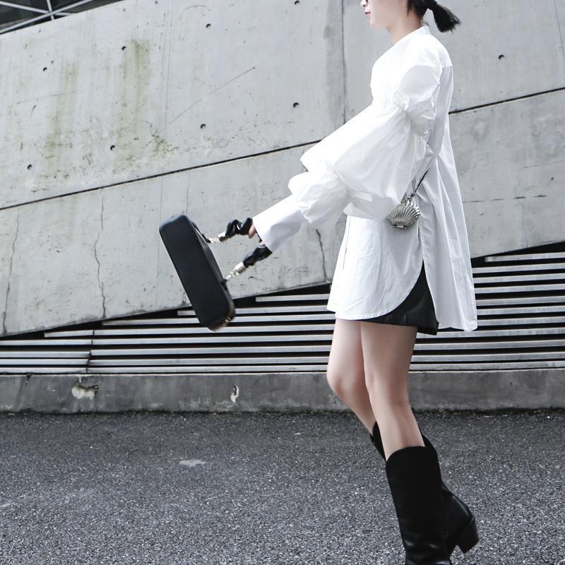 Marigold Shadows shirts Daoko Pleated Puff Long Sleeve Shirt - White
