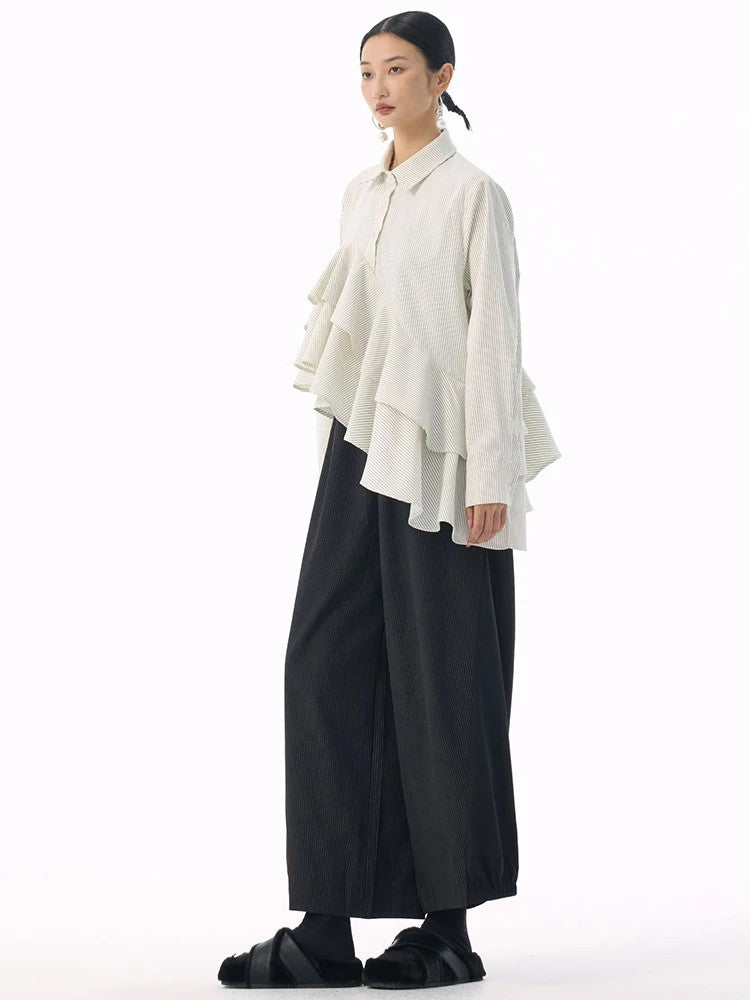 Marigold Shadows Shirts *** Deangalee Asymmetrical Ruffle Blouse