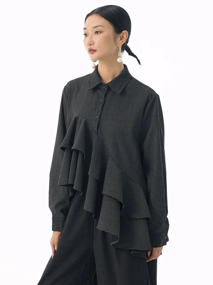 Marigold Shadows Shirts *** Deangalee Asymmetrical Ruffle Blouse