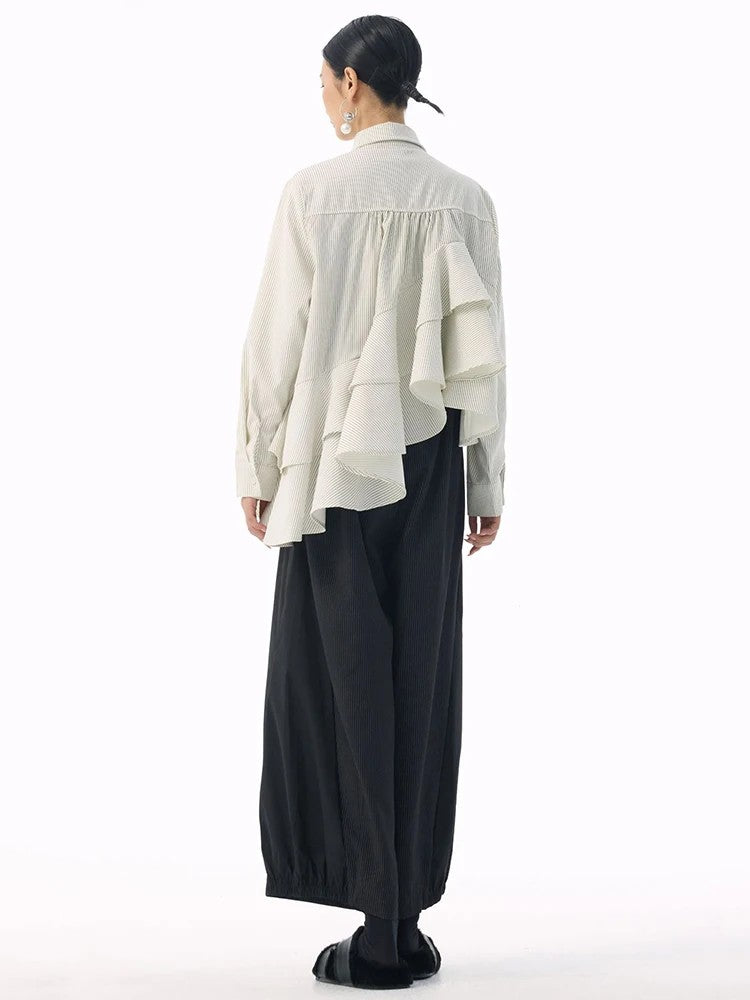 Marigold Shadows Shirts *** Deangalee Asymmetrical Ruffle Blouse