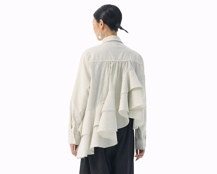 Marigold Shadows Shirts *** Deangalee Asymmetrical Ruffle Blouse