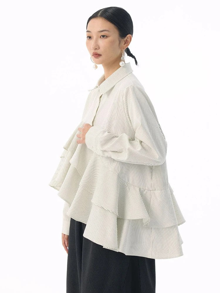 Marigold Shadows Shirts *** Deangalee Asymmetrical Ruffle Blouse