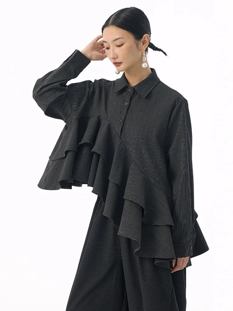 Marigold Shadows Shirts *** Deangalee Asymmetrical Ruffle Blouse