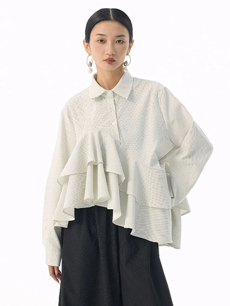 Marigold Shadows Shirts *** Deangalee Asymmetrical Ruffle Blouse