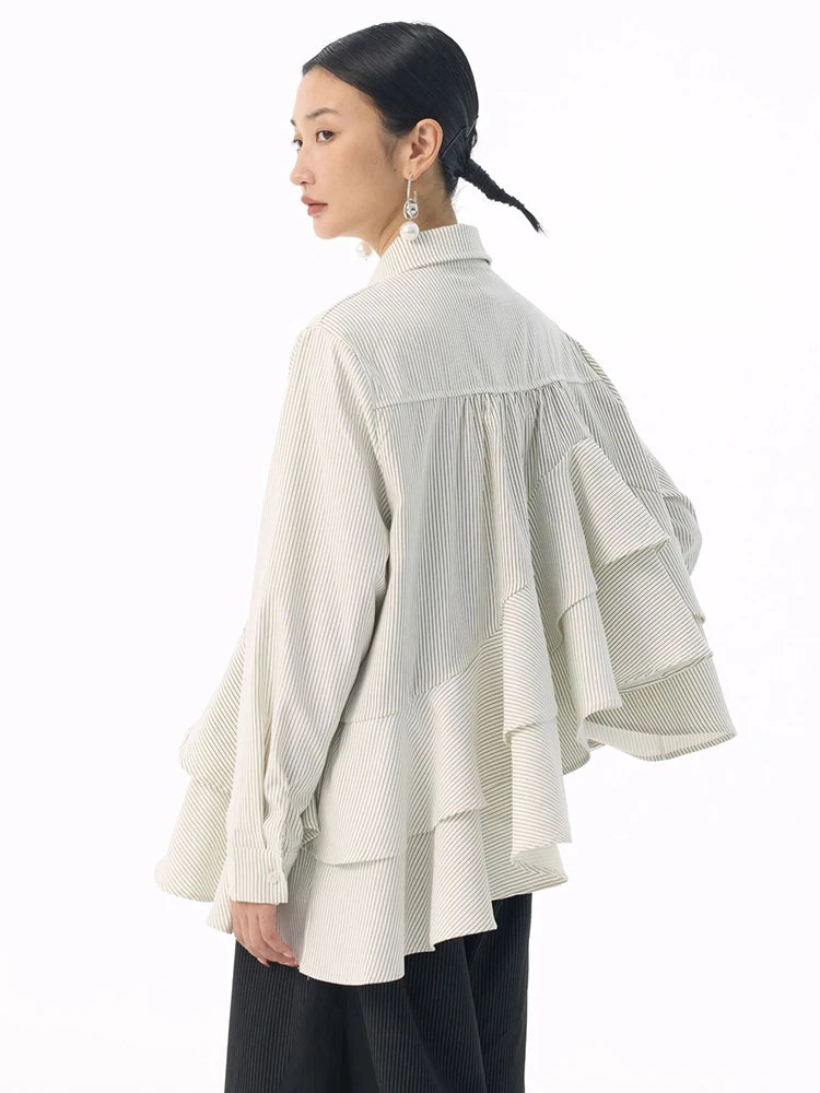 Marigold Shadows Shirts *** Deangalee Asymmetrical Ruffle Blouse
