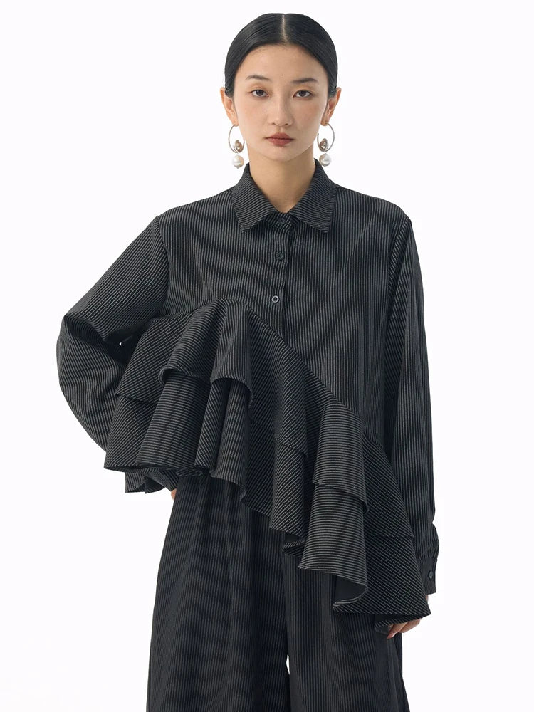 Marigold Shadows Shirts *** Deangalee Asymmetrical Ruffle Blouse